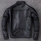 Premium Genuine Cowhide Leather Biker Jacket - Vintage Motorcycle Style, Durable & Classic-HighTouch