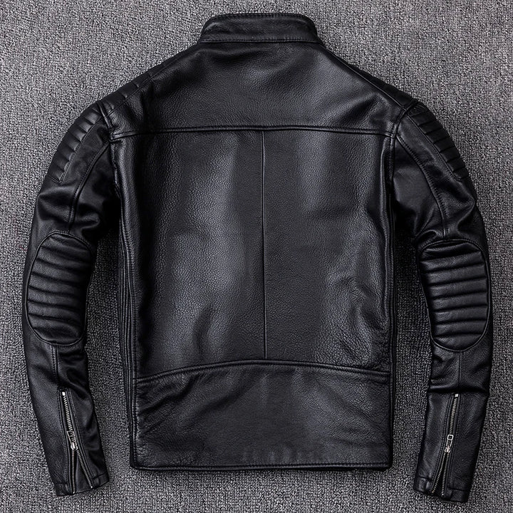 Premium Genuine Cowhide Leather Biker Jacket - Vintage Motorcycle Style, Durable & Classic-HighTouch