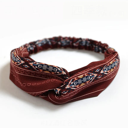 Vintage Boho Printed Cross Turban Headband – Wide Stretchy Fabric Band