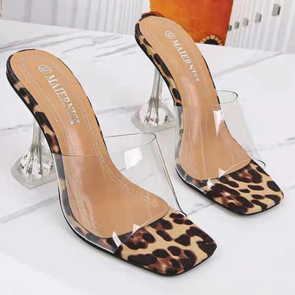 Fierce Leopard Print Heeled Sandals – Bold Style with Clear Strap Edge