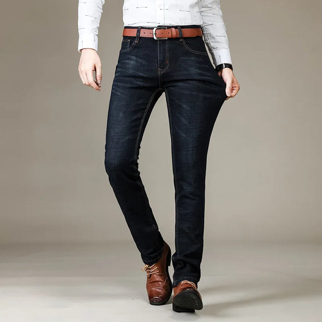 Casual Stretch Straight-Leg Men’s Jeans - Soft Cotton Denim in Black & Navy