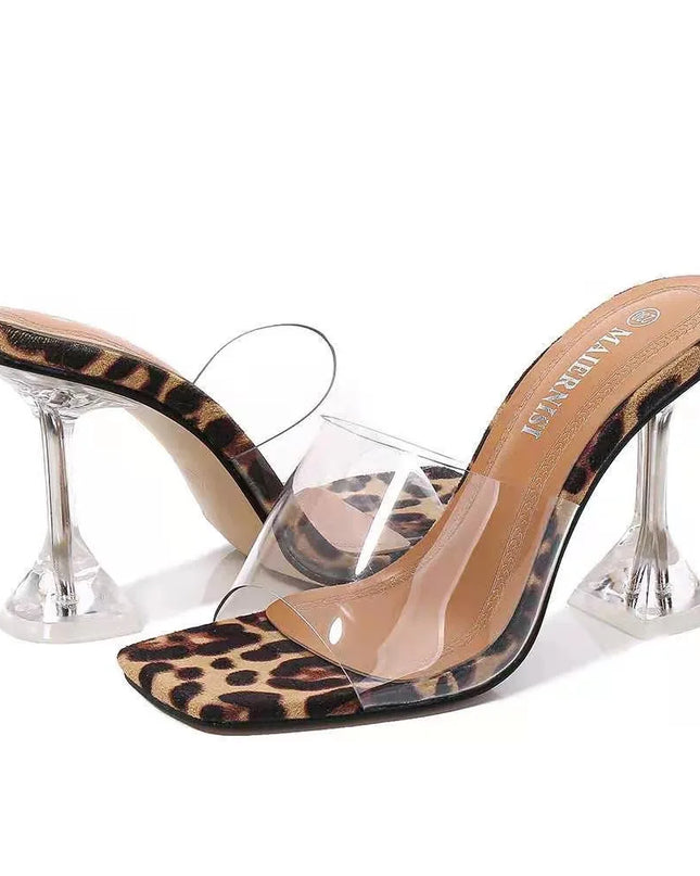 Fierce Leopard Print Heeled Sandals – Bold Style with Clear Strap Edge