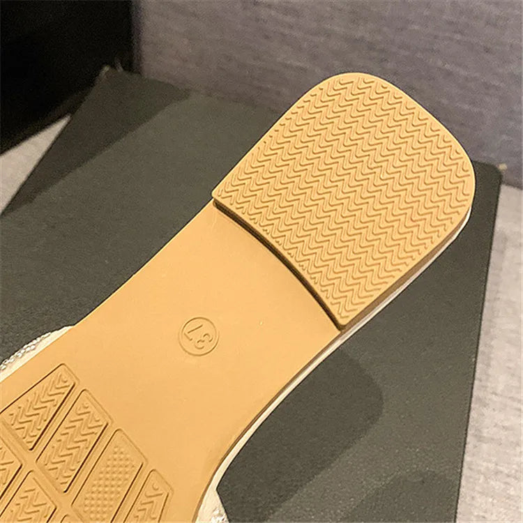 Women's Shiny Rhinestone Flat Sandals – Big Size 35-42 Glitter Slip-On Slides