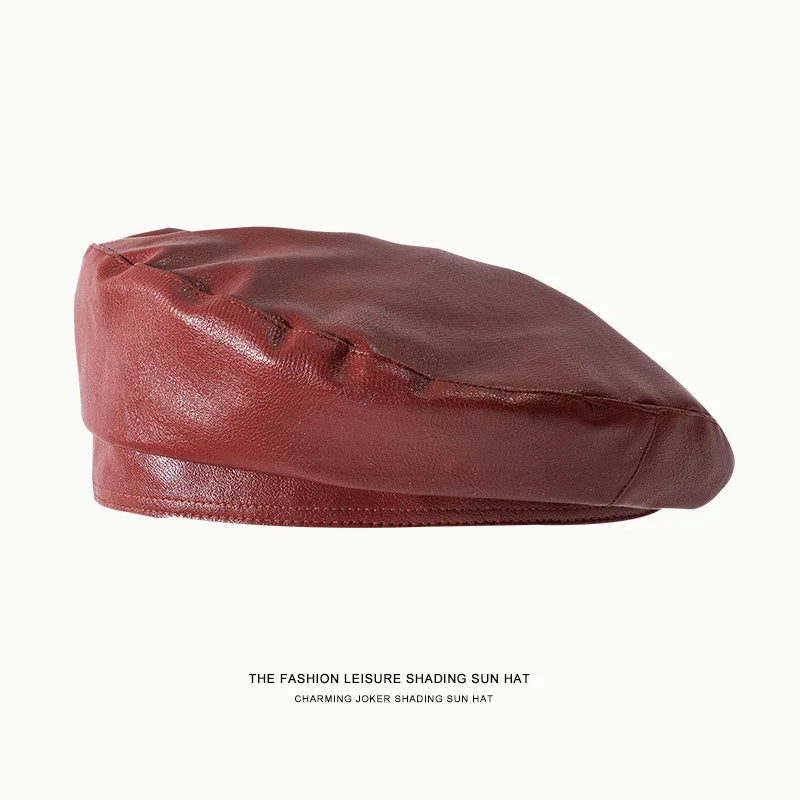 Artificial  Leather Beret Cap – Stylish Unisex Bucket & Beret Hybrid