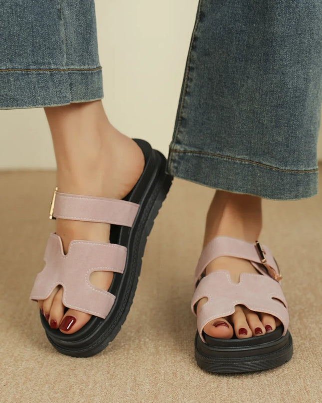 Women’s Trendy Velcro Belt‑Buckle Beach Sandals – Thick Sole Sport Slides