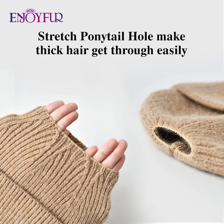 Enjoy Fur Women’s Winter Knit Ponytail Beanie-HighTouch