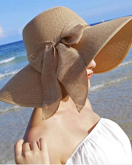 Summer Women Straw Hat Bowknot Wide Brim Floppy Panama Hats Female Lady Outdoor Foldable Beach Sun Cap