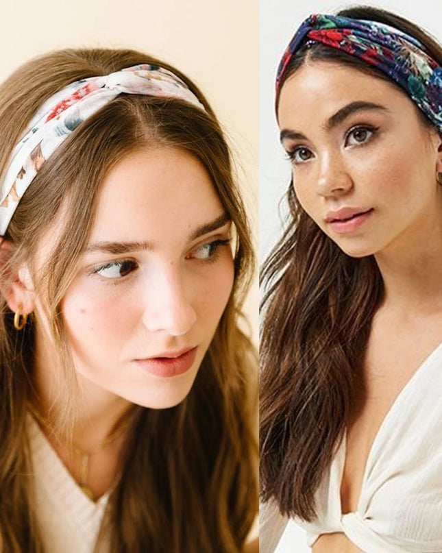 Vintage Boho Printed Cross Turban Headband – Wide Stretchy Fabric Band