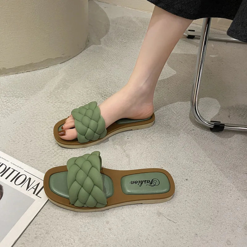 Women's Woven Flat Slide Sandals-HighTouch