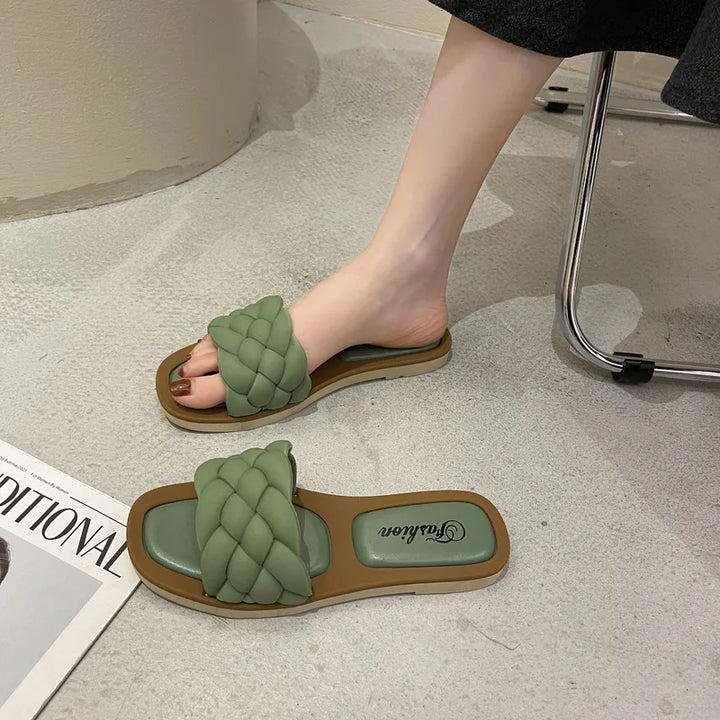 Women's Woven Flat Slide Sandals-HighTouch