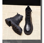 Women’s Luxury Black Leather Platform Lace‑Up Ankle Boots – Bold Comfort-HighTouch