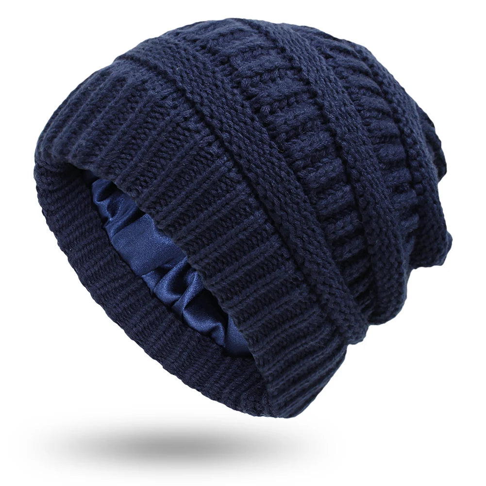 Women’s Silk-Satin Lined Chunky Knit Beanie