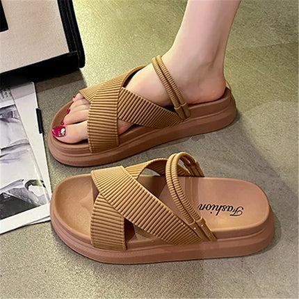 Women’s Fairy Style Flat Roman Sandals – Summer Thick Sole Beach Shoes