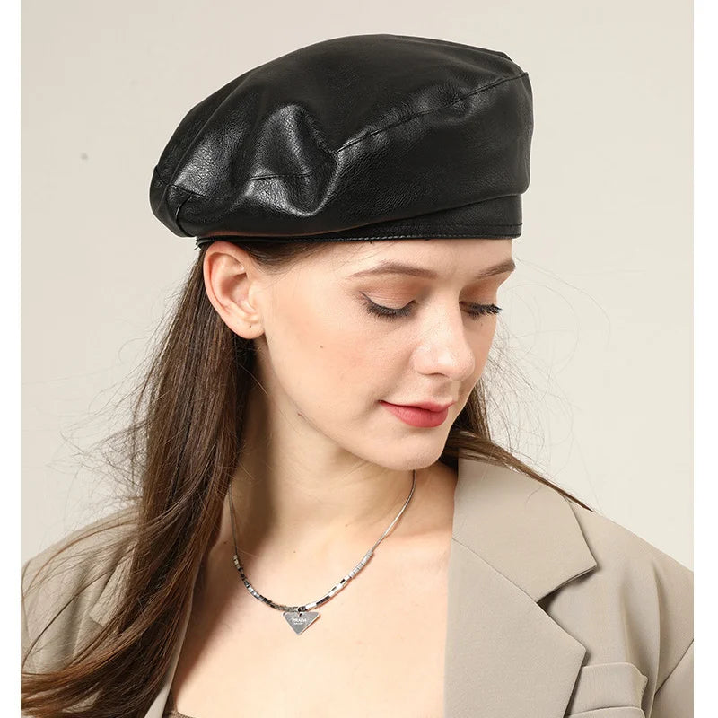 Artificial Leather Beret Cap – Stylish Unisex Bucket & Beret Hybrid-HighTouch