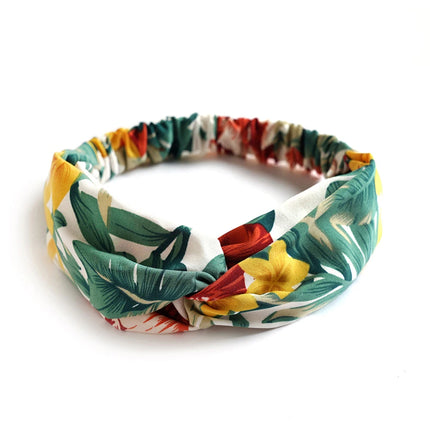 Vintage Boho Printed Cross Turban Headband – Wide Stretchy Fabric Band