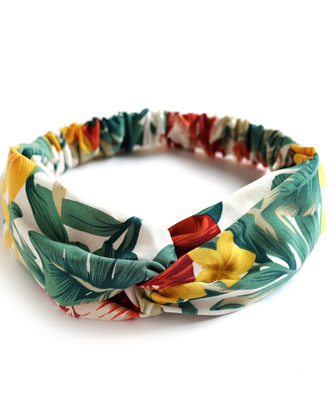 Vintage Boho Printed Cross Turban Headband – Wide Stretchy Fabric Band