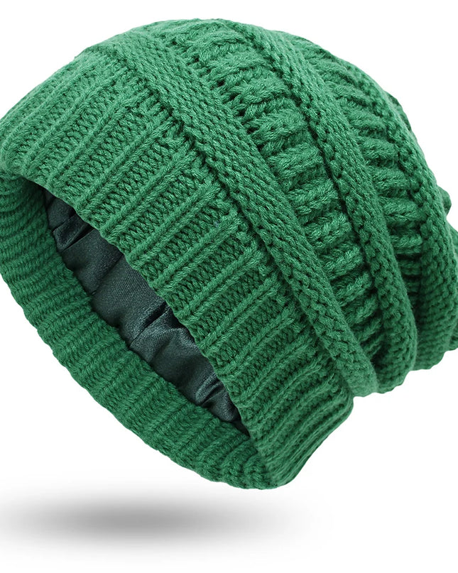 Women’s Silk-Satin Lined Chunky Knit Beanie