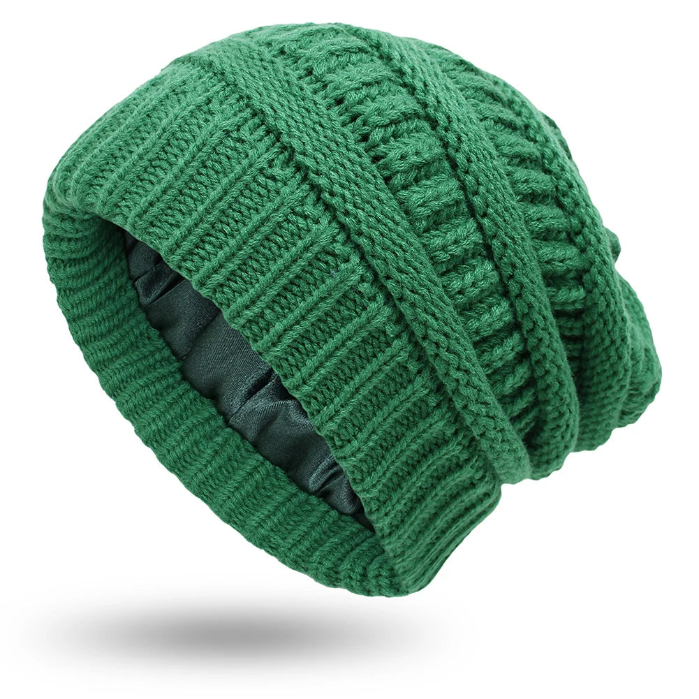 Women’s Silk-Satin Lined Chunky Knit Beanie