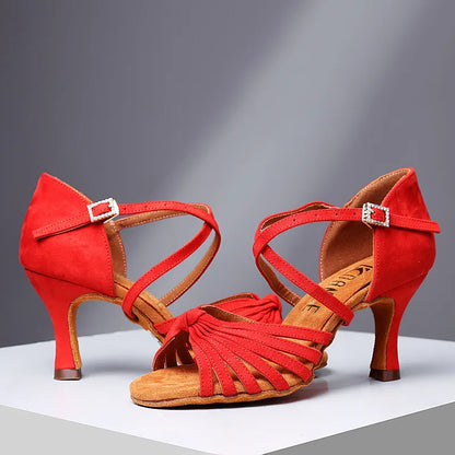 Red 7cm Soft Sole Women Latin Dance Shoes Strap Salsa Ballroom Tango Jazz Free Dancing Shoes