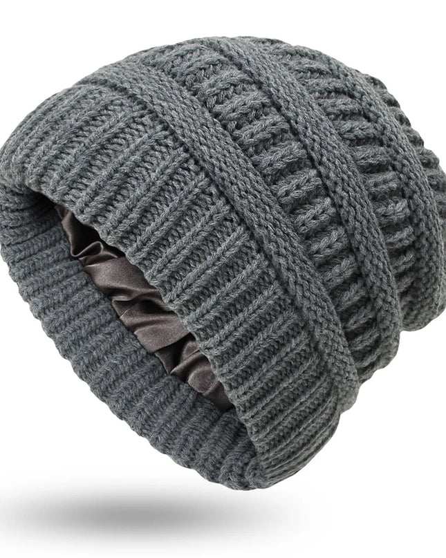 Women’s Silk-Satin Lined Chunky Knit Beanie