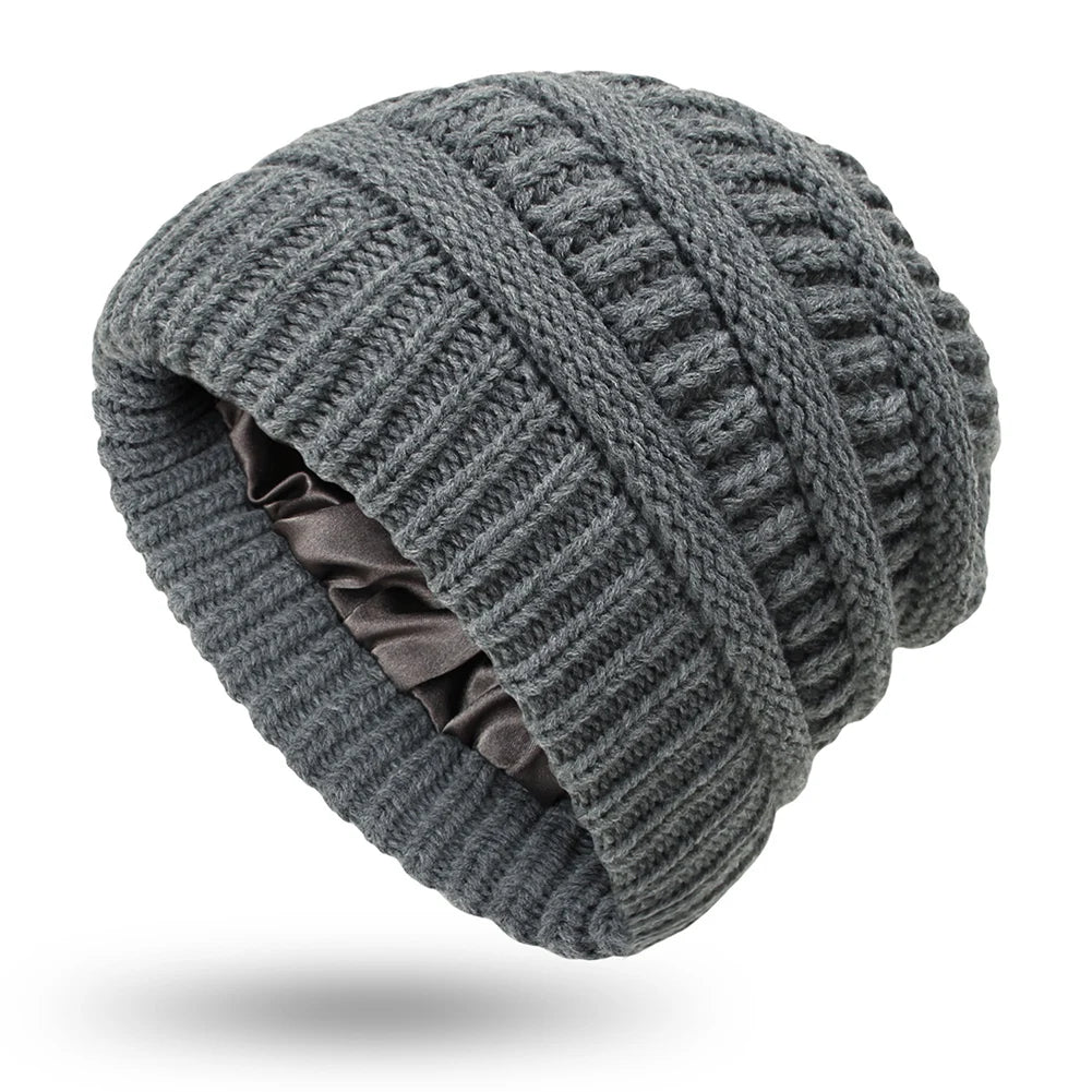 Women’s Silk-Satin Lined Chunky Knit Beanie