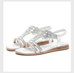 Bohemian Rhinestone Flat Sandals – Comfortable Summer T-Strap for Women-HighTouch