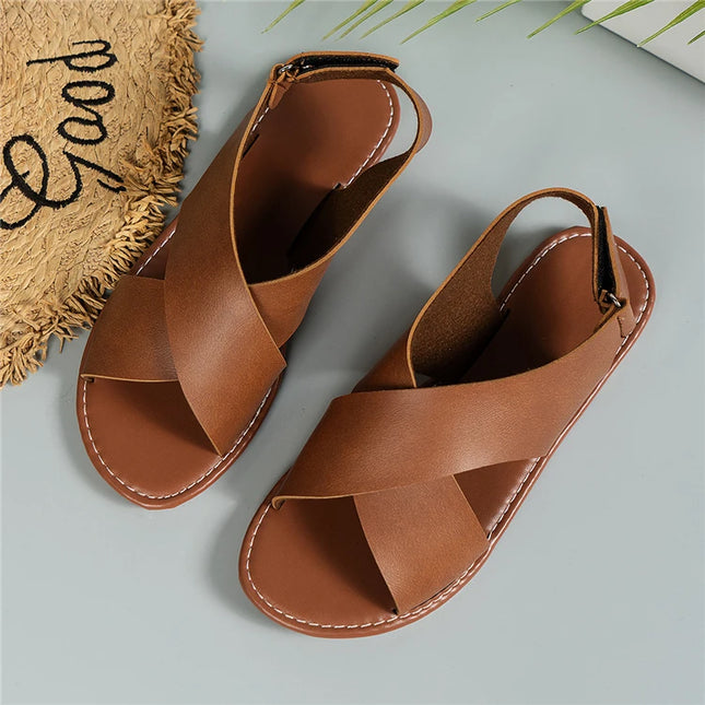 Women's Open Toe Ankle Strap Sandals – Lightweight Leather Spring Walking Shoes