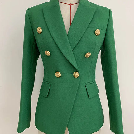 Baroque Double-Breasted Women's Blazer with Silver Lion Buttons