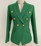 Baroque Double-Breasted Women's Blazer with Silver Lion Buttons