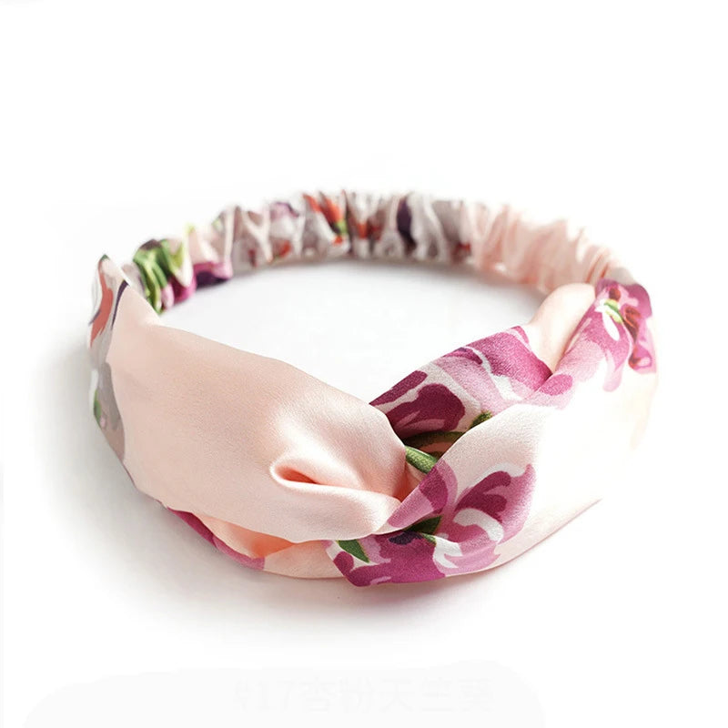 Vintage Boho Printed Cross Turban Headband – Wide Stretchy Fabric Band