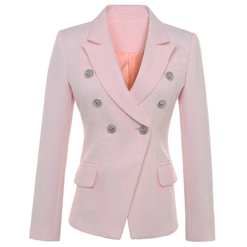 Baroque Double-Breasted Women's Blazer with Silver Lion Buttons