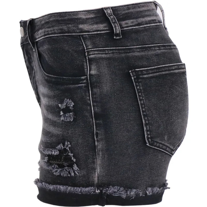 Black High-Waist Elastic Denim Shorts – Summer Casual for Women-HighTouch