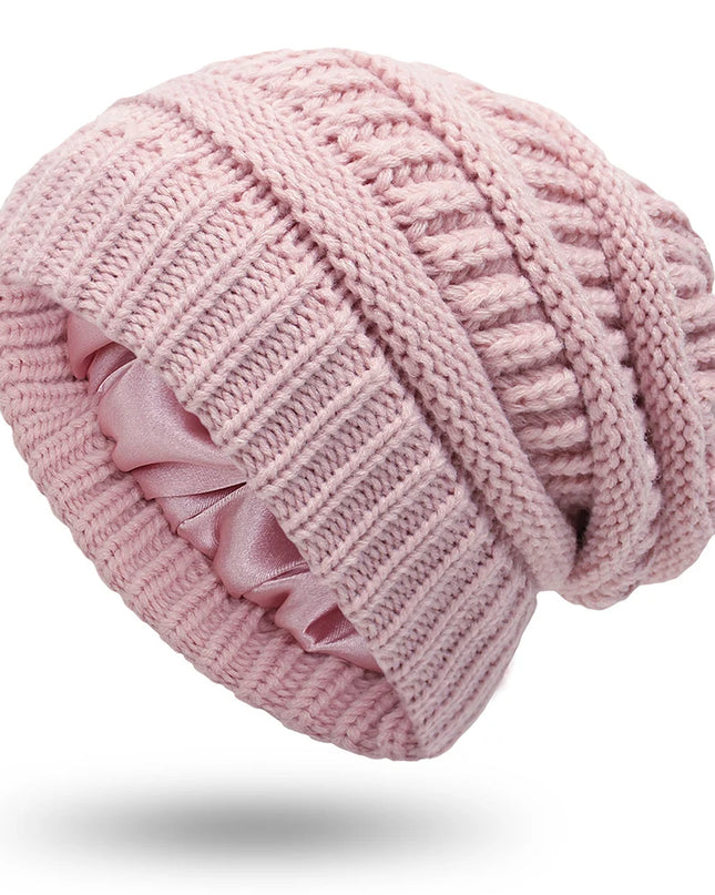 Women’s Silk-Satin Lined Chunky Knit Beanie