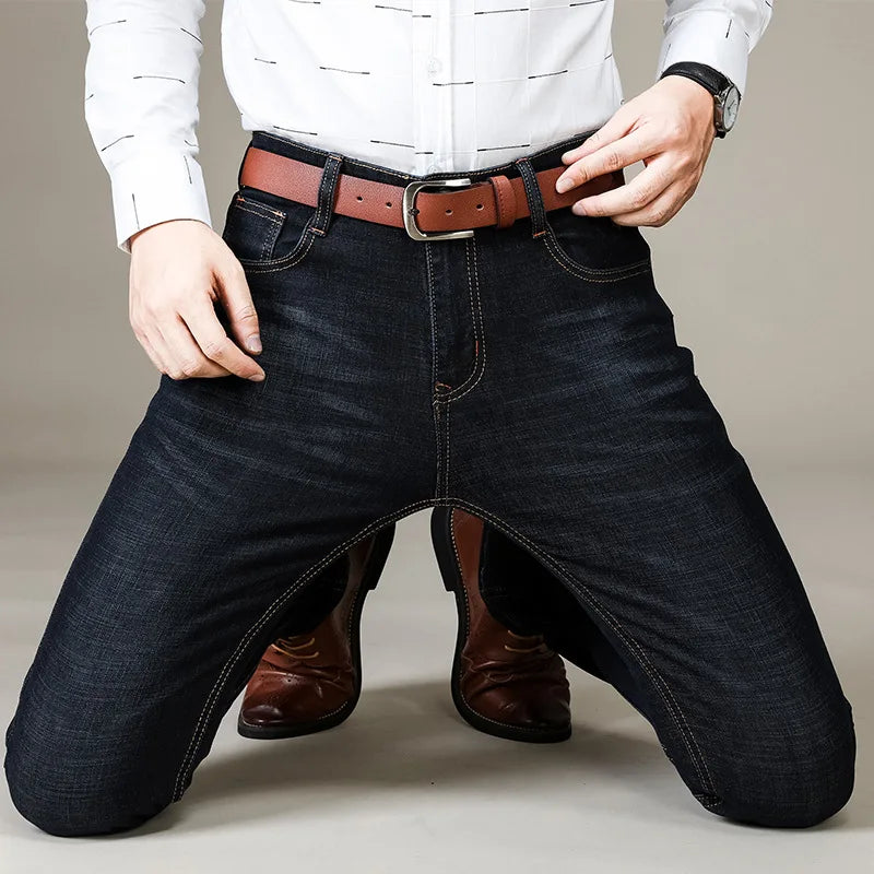 Casual Stretch Straight-Leg Men’s Jeans - Soft Cotton Denim in Black & Navy-HighTouch