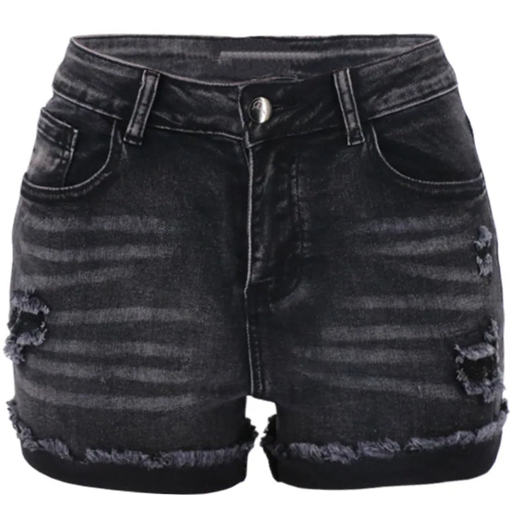 Black High-Waist Elastic Denim Shorts – Summer Casual for Women-HighTouch