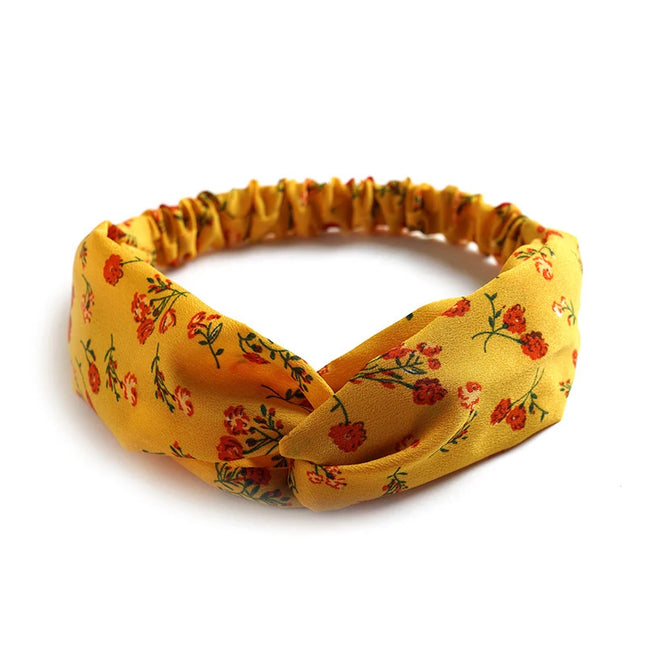 Vintage Boho Printed Cross Turban Headband – Wide Stretchy Fabric Band