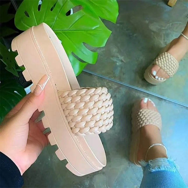 Women’s Braided Platform Sandals – Fashion Flat Open Toe Summer Slippers
