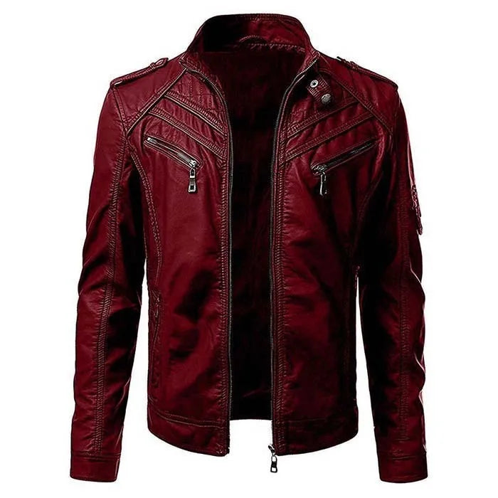Men’s Faux Leather Motorcycle Jacket-HighTouch
