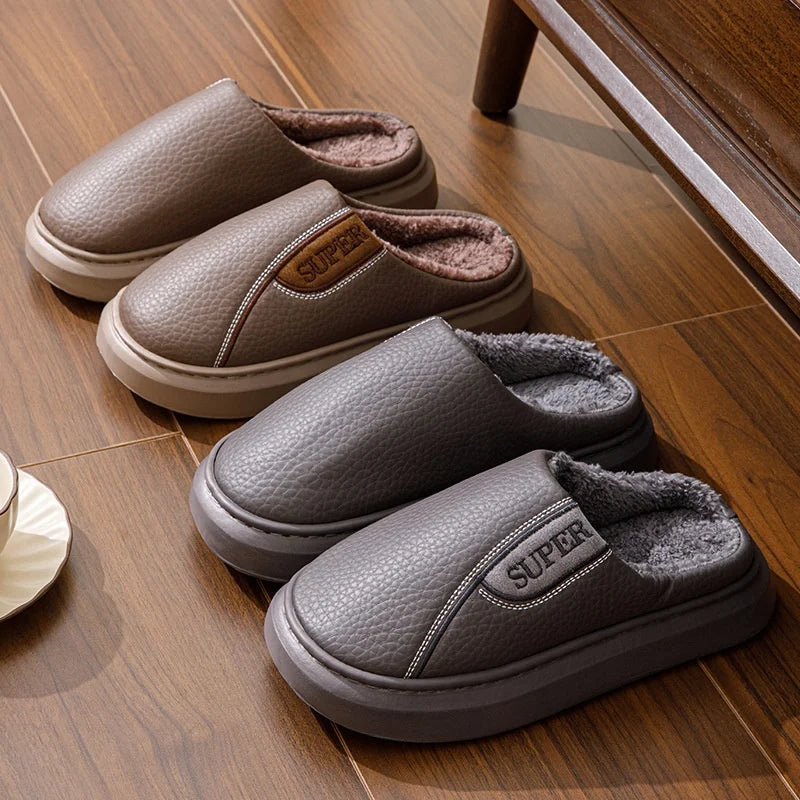 Men's Extra Large Winter Indoor Slippers – HeatTech Non-Slip Thick Sole with Printed Design-HighTouch