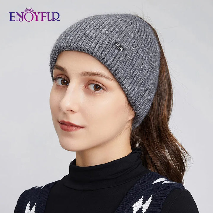 Enjoy Fur Women’s Winter Knit Ponytail Beanie-HighTouch