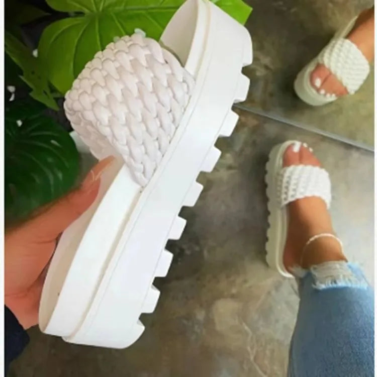 Women’s Braided Platform Sandals – Fashion Flat Open Toe Summer Slippers
