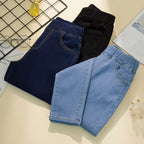Black Elastic-Waist Slim Stretch Jeans – 6XL High-Waist Ankle-Length-HighTouch