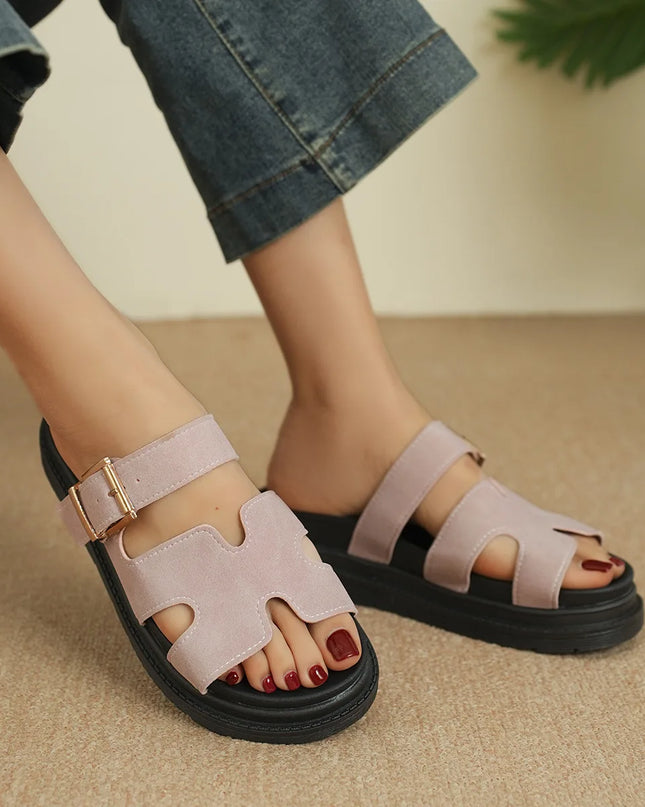 Women’s Trendy Velcro Belt‑Buckle Beach Sandals – Thick Sole Sport Slides