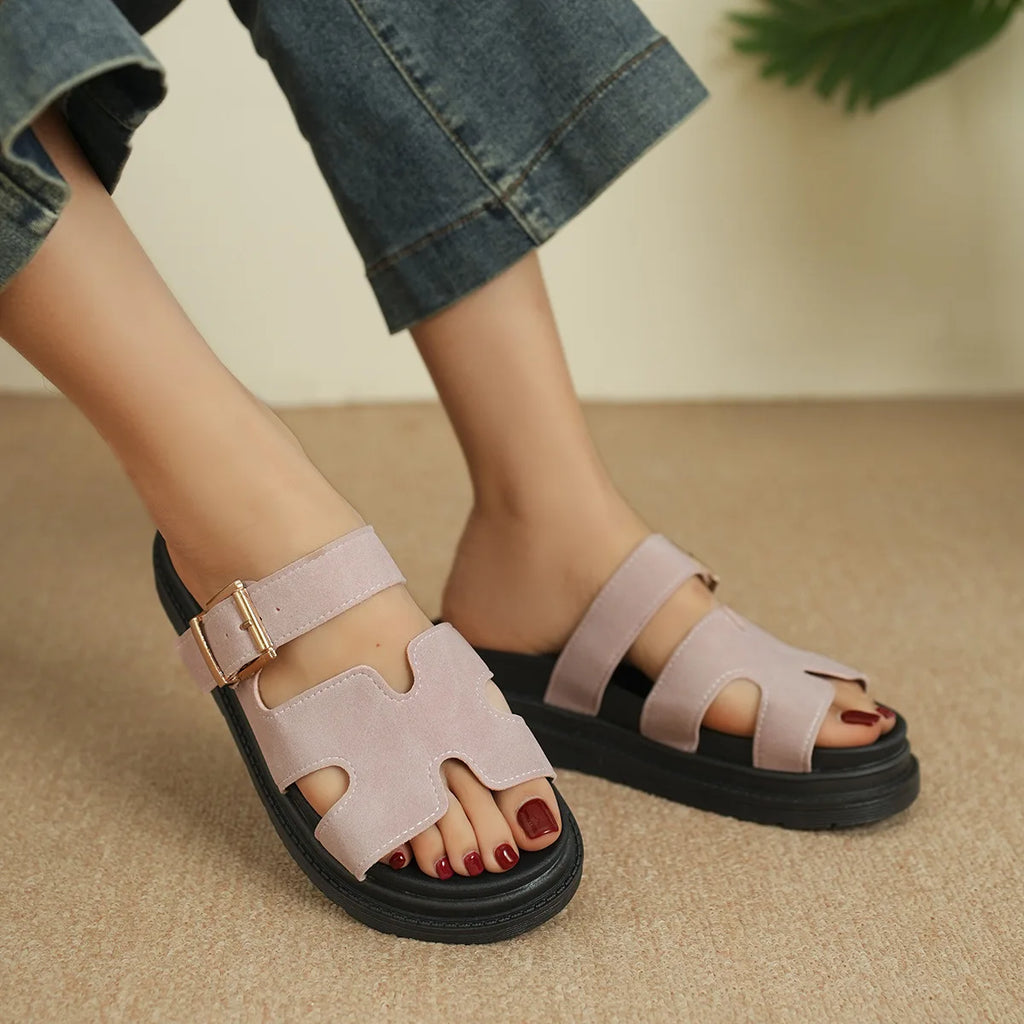 Women’s Trendy Velcro Belt‑Buckle Beach Sandals – Thick Sole Sport Slides