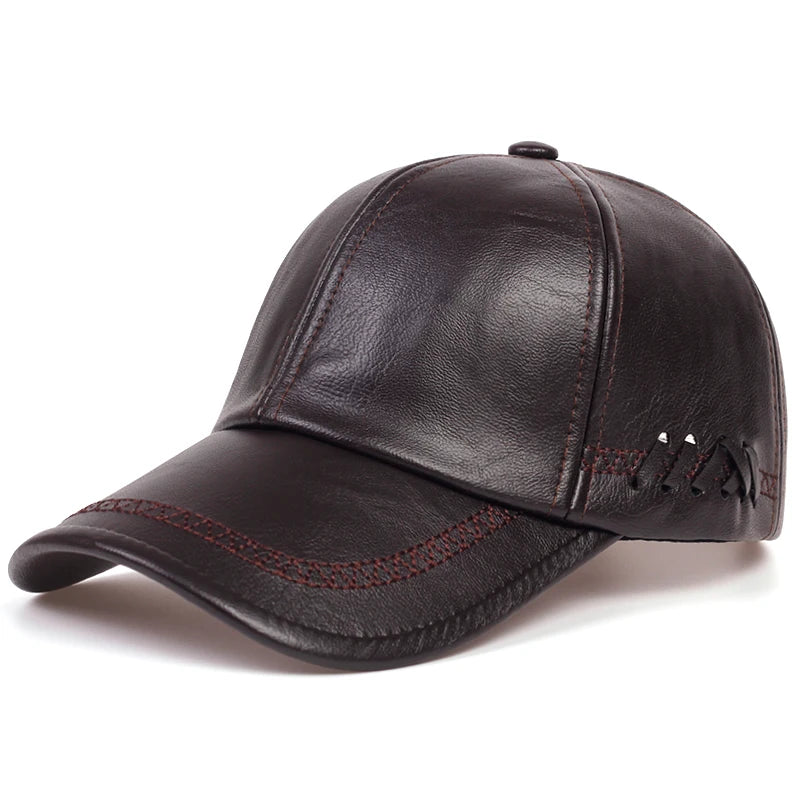 Solid Genuine Leather Snapback Baseball Cap