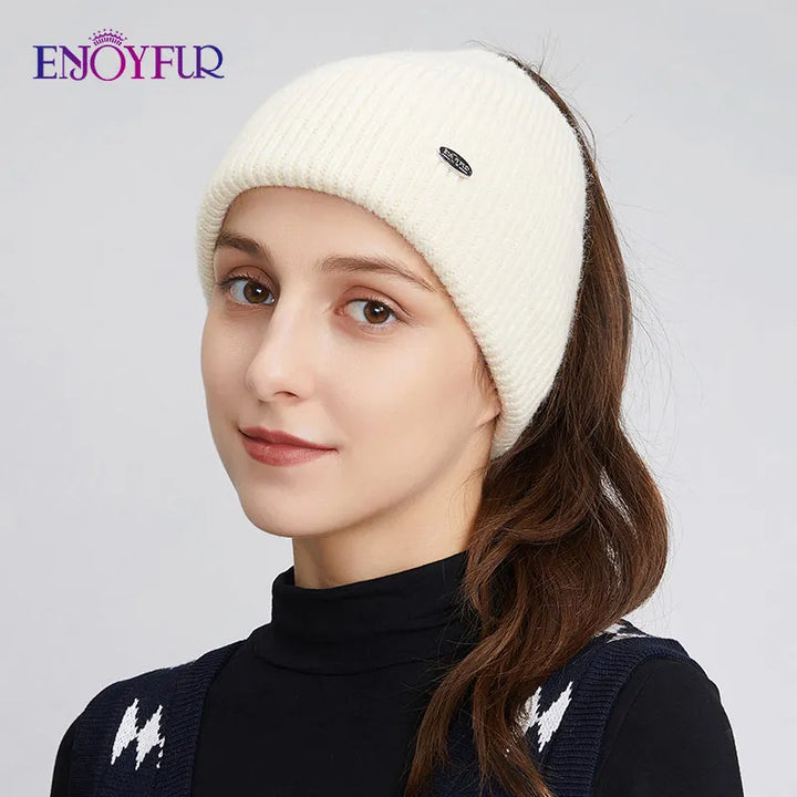 Enjoy Fur Women’s Winter Knit Ponytail Beanie-HighTouch
