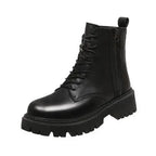 Women’s Luxury Black Leather Platform Lace‑Up Ankle Boots – Bold Comfort-HighTouch
