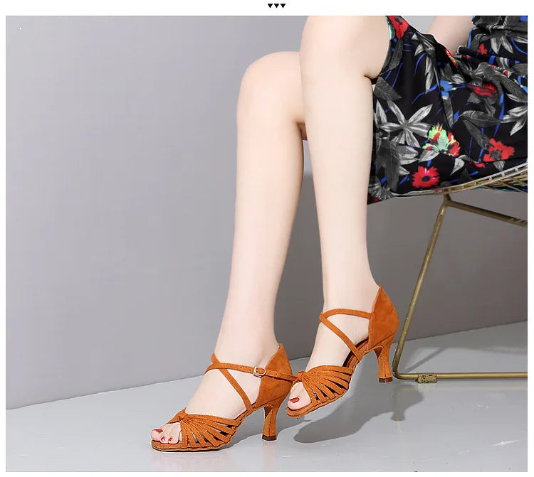 Red 7cm Soft Sole Women Latin Dance Shoes Strap Salsa Ballroom Tango Jazz Free Dancing Shoes