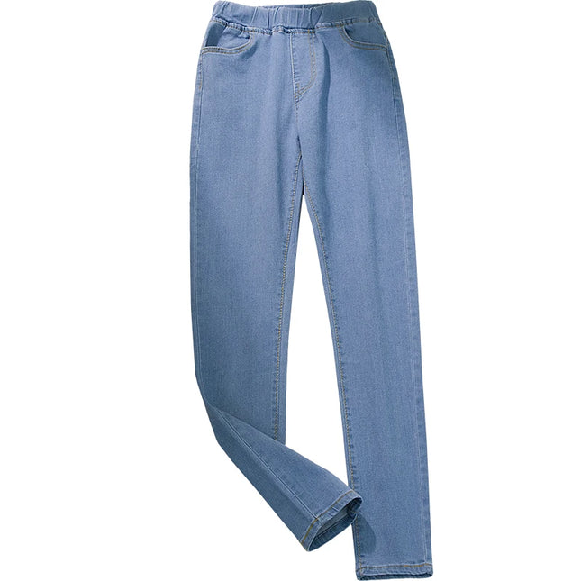 Black Elastic-Waist Slim Stretch Jeans – 6XL High-Waist Ankle-Length