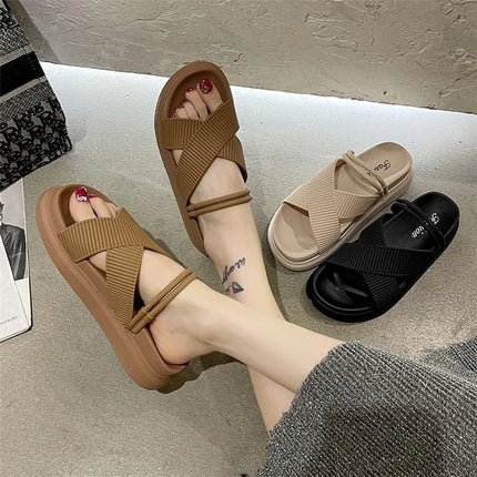 Women’s Fairy Style Flat Roman Sandals – Summer Thick Sole Beach Shoes